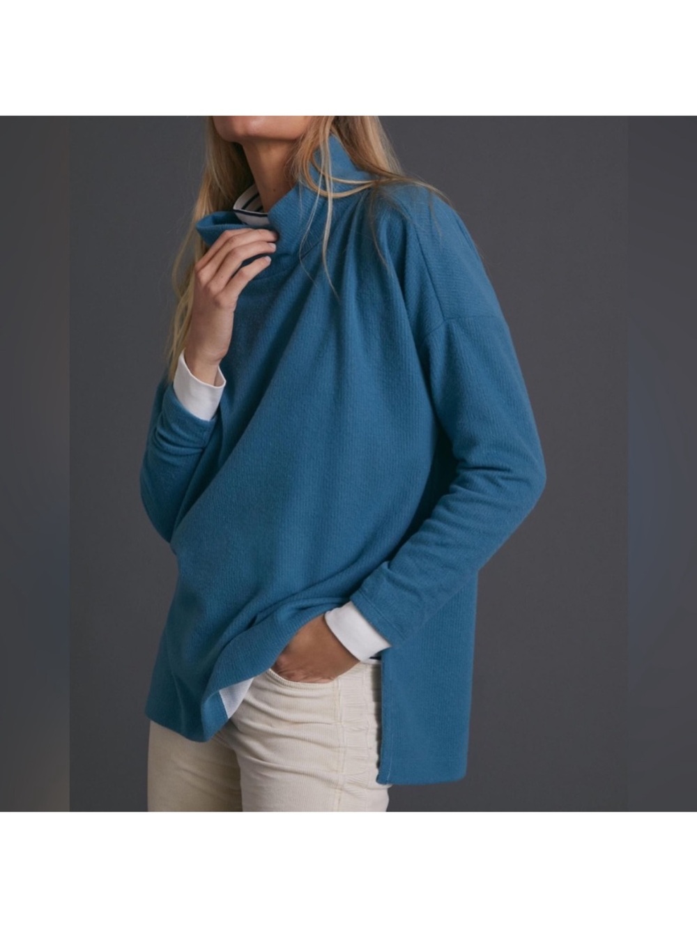 Anthropologie Theresa Tunic Top Teal S Mock Neck Pullover - Picture 1 of 3